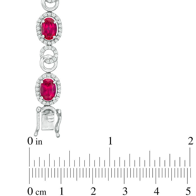 Oval Lab-Created Ruby and White Sapphire Bracelet in Sterling Silver - 7.25"|Peoples Jewellers