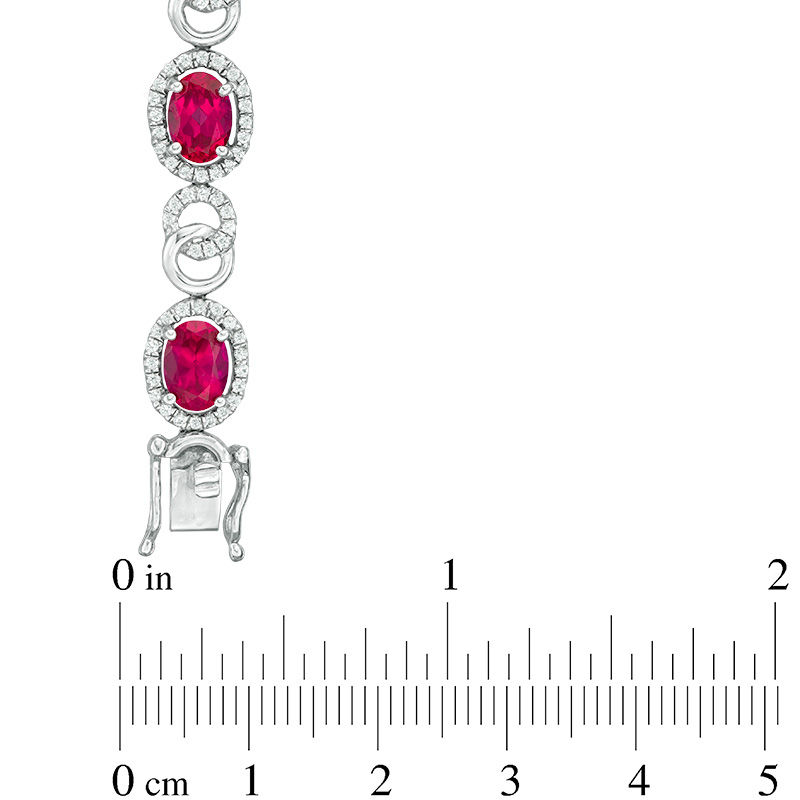 Main Image 2 of Oval Lab-Created Ruby and White Sapphire Bracelet in Sterling Silver - 7.25&quot;