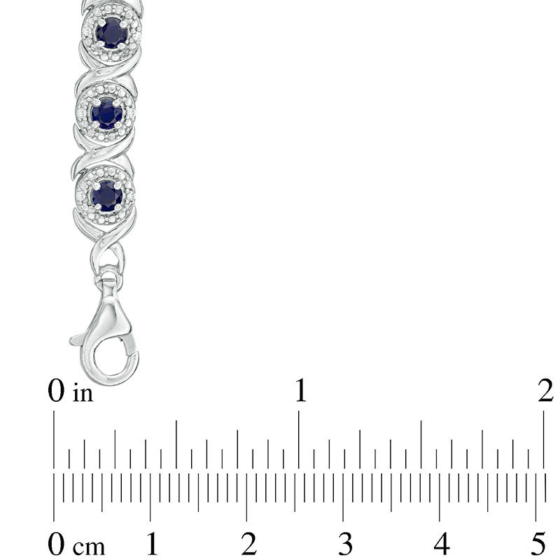 Lab-Created Blue Sapphire and 0.18 CT. T.W. Diamond Bracelet in Sterling Silver - 7.25"