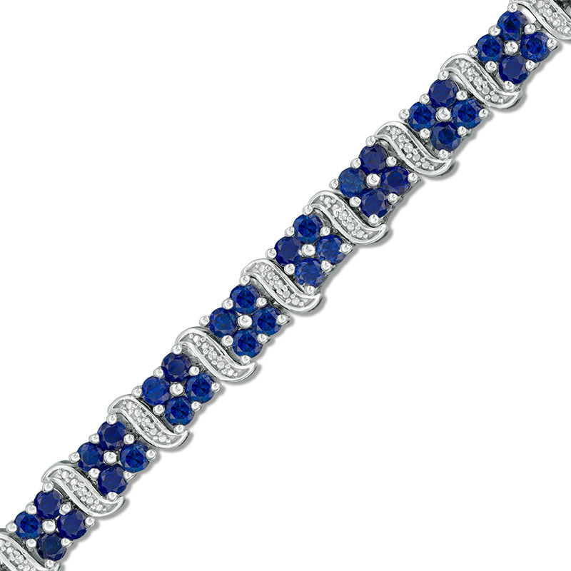 Lab-Created Blue Sapphire and Diamond Accent Bracelet in Sterling Silver - 7.5"