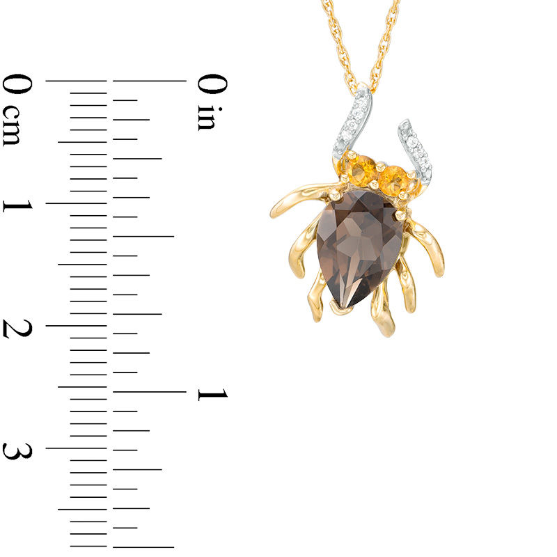Pear-Shaped Smoky Quartz, Citrine, and Diamond Accent Spider Pendant in 10K Gold