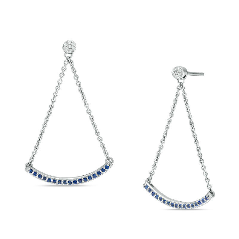 Lab-Created Blue Sapphire and Diamond Accent Pendulum Drop Earrings in Sterling Silver|Peoples Jewellers