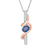 Thumbnail Image 0 of Oval Lab-Created Blue Sapphire and Diamond Accent Linear Swirl Pendant in Sterling Silver and 10K Rose Gold