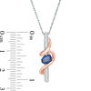 Thumbnail Image 1 of Oval Lab-Created Blue Sapphire and Diamond Accent Linear Swirl Pendant in Sterling Silver and 10K Rose Gold