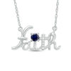 Thumbnail Image 1 of Lab-Created Blue Sapphire and Diamond Accent Cursive &quot;faith&quot; Necklace in Sterling Silver