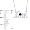 Thumbnail Image 2 of Lab-Created Blue Sapphire and Diamond Accent Cursive &quot;faith&quot; Necklace in Sterling Silver