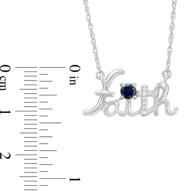 Lab-Created Blue Sapphire and Diamond Accent Cursive "faith" Necklace in Sterling Silver