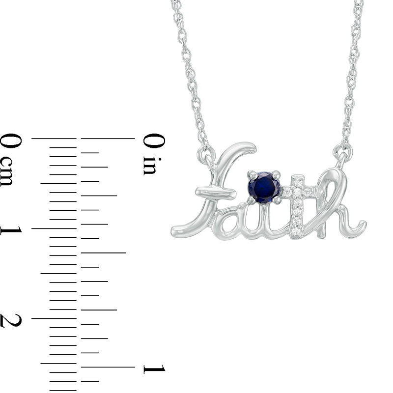 Main Image 2 of Lab-Created Blue Sapphire and Diamond Accent Cursive &quot;faith&quot; Necklace in Sterling Silver