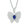 Pear-Shaped Lab-Created Blue Sapphire and 0.18 CT. T.W. Diamond Butterfly Pendant in Sterling Silver