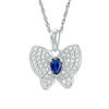 Thumbnail Image 0 of Pear-Shaped Lab-Created Blue Sapphire and 0.18 CT. T.W. Diamond Butterfly Pendant in Sterling Silver