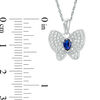 Thumbnail Image 1 of Pear-Shaped Lab-Created Blue Sapphire and 0.18 CT. T.W. Diamond Butterfly Pendant in Sterling Silver