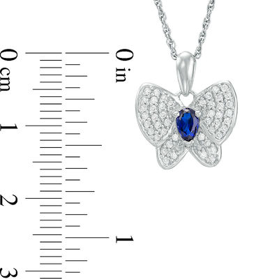 Pear-Shaped Lab-Created Blue Sapphire and 0.18 CT. T.W. Diamond Butterfly Pendant in Sterling Silver