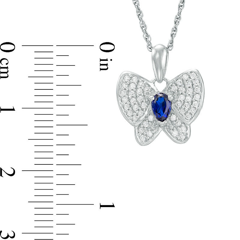 Pear-Shaped Lab-Created Blue Sapphire and 0.18 CT. T.W. Diamond Butterfly Pendant in Sterling Silver