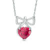 Thumbnail Image 0 of 8.0mm Heart-Shaped Lab-Created Ruby and Diamond Accent Bow Necklace in Sterling Silver