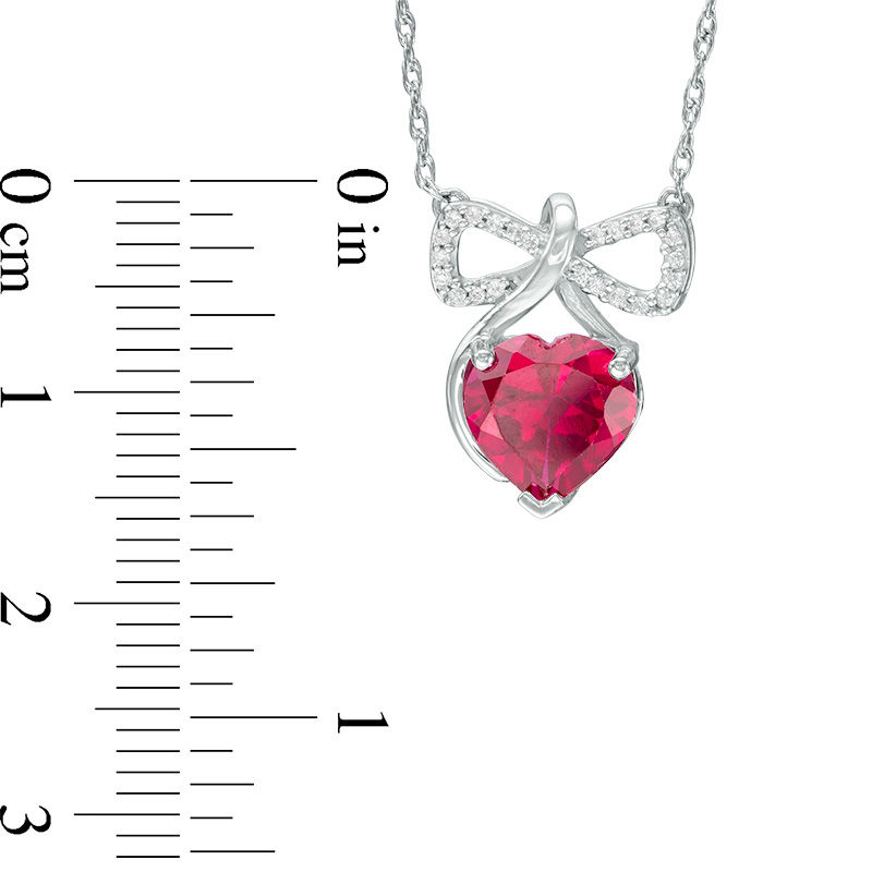 8.0mm Heart-Shaped Lab-Created Ruby and Diamond Accent Bow Necklace in Sterling Silver