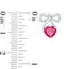 Thumbnail Image 1 of 6.0mm Heart-Shaped Lab-Created Ruby and 0.11 CT. T.W. Diamond Bow Drop Earrings in Sterling Silver