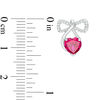 Thumbnail Image 2 of 6.0mm Heart-Shaped Lab-Created Ruby and 0.11 CT. T.W. Diamond Bow Drop Earrings in Sterling Silver