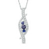 Lab-Created Blue Sapphire and Diamond Accent Three Stone Swirl Pendant in Sterling Silver