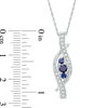 Lab-Created Blue Sapphire and Diamond Accent Three Stone Swirl Pendant in Sterling Silver