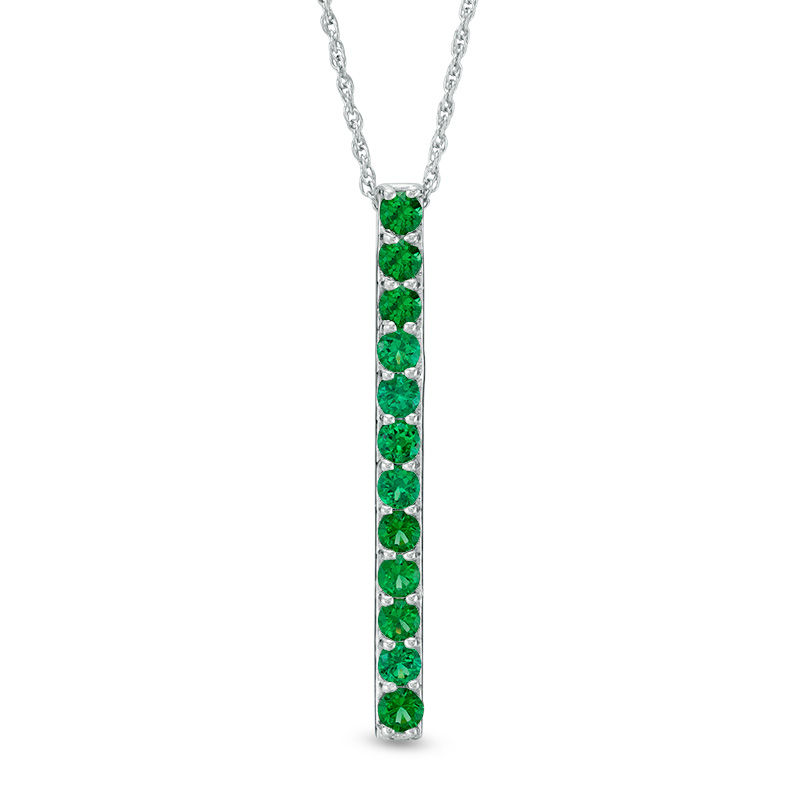 Lab-Created Emerald Linear Pendant in Sterling Silver