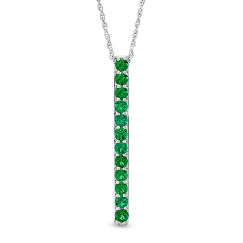 Lab-Created Emerald Linear Pendant in Sterling Silver|Peoples Jewellers