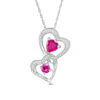 Thumbnail Image 0 of Lab-Created Ruby and Diamond Accent Double Interlocking Hearts Pendant in Sterling Silver