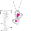 Lab-Created Ruby and Diamond Accent Double Interlocking Hearts Pendant in Sterling Silver