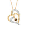 Thumbnail Image 0 of Smoky Quartz and Diamond Accent Tilted Double Heart Pendant in 10K Gold