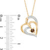 Thumbnail Image 1 of Smoky Quartz and Diamond Accent Tilted Double Heart Pendant in 10K Gold