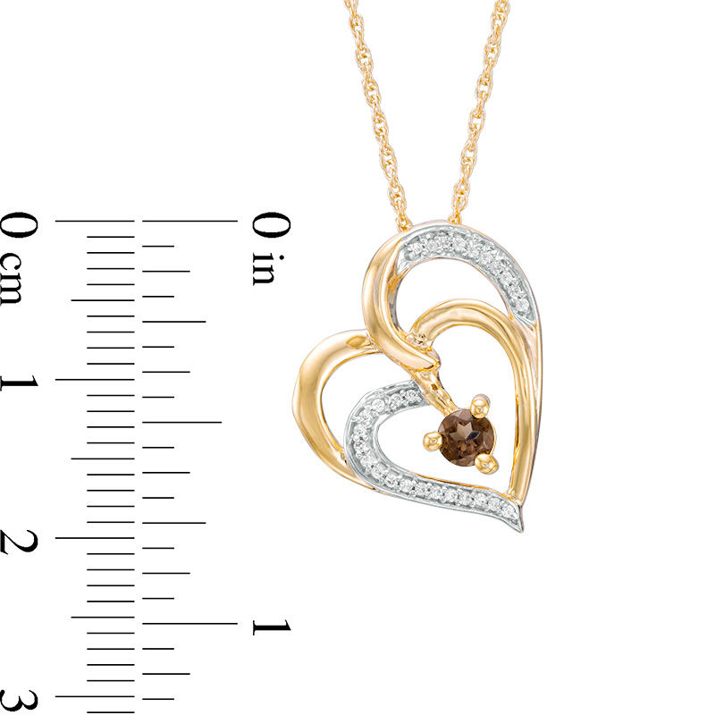 Smoky Quartz and Diamond Accent Tilted Double Heart Pendant in 10K Gold