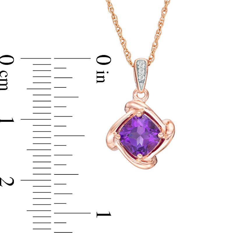 6.0mm Cushion-Cut Amethyst and Diamond Accent Tilted Swirl Frame Pendant in 10K Rose Gold