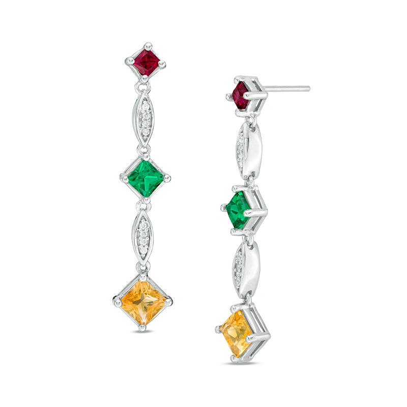 Citrine, Lab-Created Emerald and Ruby with Diamond Accent Drop Earrings in Sterling Silver
