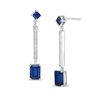 Thumbnail Image 1 of Lab-Created Blue Sapphire and 0.09 CT. T.W. Diamond Linear Drop Earrings in Sterling Silver