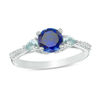 Thumbnail Image 0 of 6.2mm Lab-Created Blue Sapphire, Aquamarine and Diamond Accent Three Stone Ring in 10K White Gold