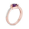 Thumbnail Image 1 of 5.0mm Cushion-Cut Amethyst and Diamond Accent Tilted Swirl Frame Ring in 10K Rose Gold