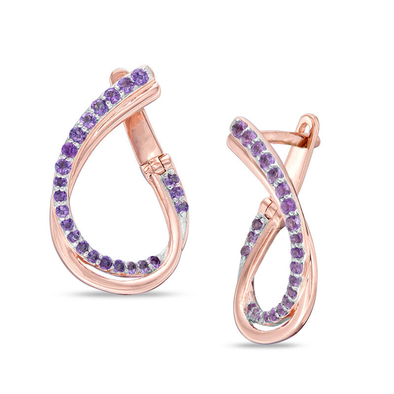 Amethyst Twist Teardrop Hoop Earrings in 10K Rose Gold|Peoples Jewellers