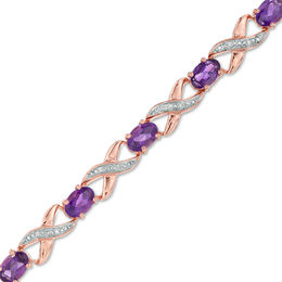Oval Amethyst and Diamond Accent &quot;XO&quot; Bracelet in 10K Rose Gold
