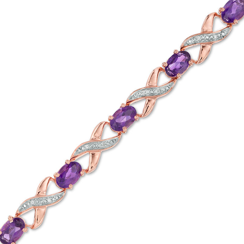 Oval Amethyst and Diamond Accent "XO" Bracelet in 10K Rose Gold|Peoples Jewellers