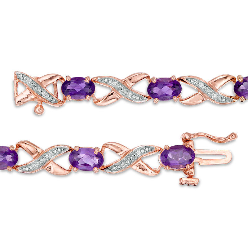 Oval Amethyst and Diamond Accent "XO" Bracelet in 10K Rose Gold