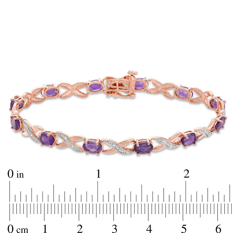 Oval Amethyst and Diamond Accent "XO" Bracelet in 10K Rose Gold