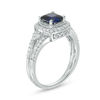 Thumbnail Image 1 of 6.0mm Cushion-Cut Lab-Created Blue Sapphire and 0.30 CT. T.W. Diamond Frame Ring in 10K White Gold