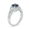 Thumbnail Image 2 of 6.0mm Cushion-Cut Lab-Created Blue Sapphire and 0.30 CT. T.W. Diamond Frame Ring in 10K White Gold
