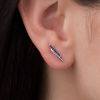 Thumbnail Image 2 of Lab-Created Blue Sapphire Stacked Double Bar Crawler Earrings in Sterling Silver