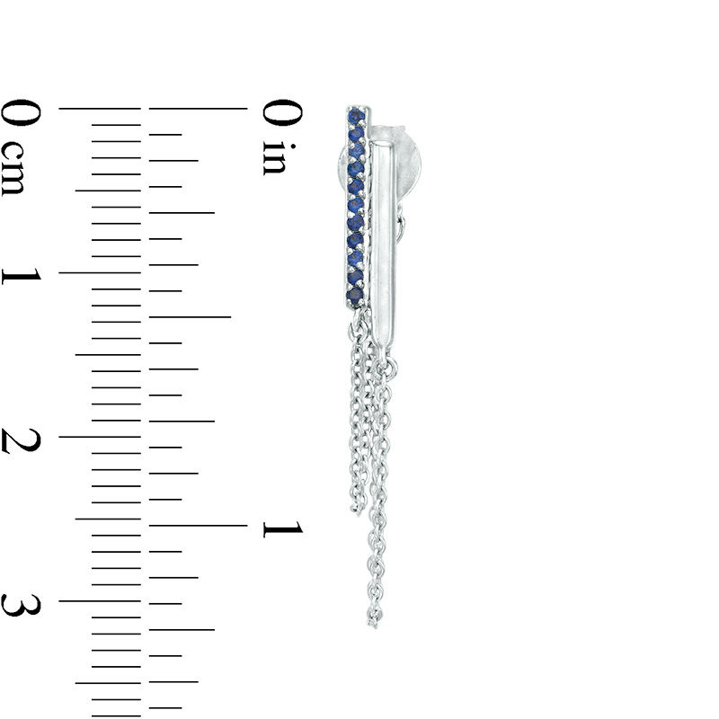 Main Image 3 of Lab-Created Blue Sapphire Double Bar and Chain Front/Back Earrings in Sterling Silver