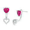 Thumbnail Image 1 of 6.0mm Heart-Shaped Lab-Created Ruby and 0.09 CT. T.W. Diamond Stud Earrings with Drop Jackets in Sterling Silver