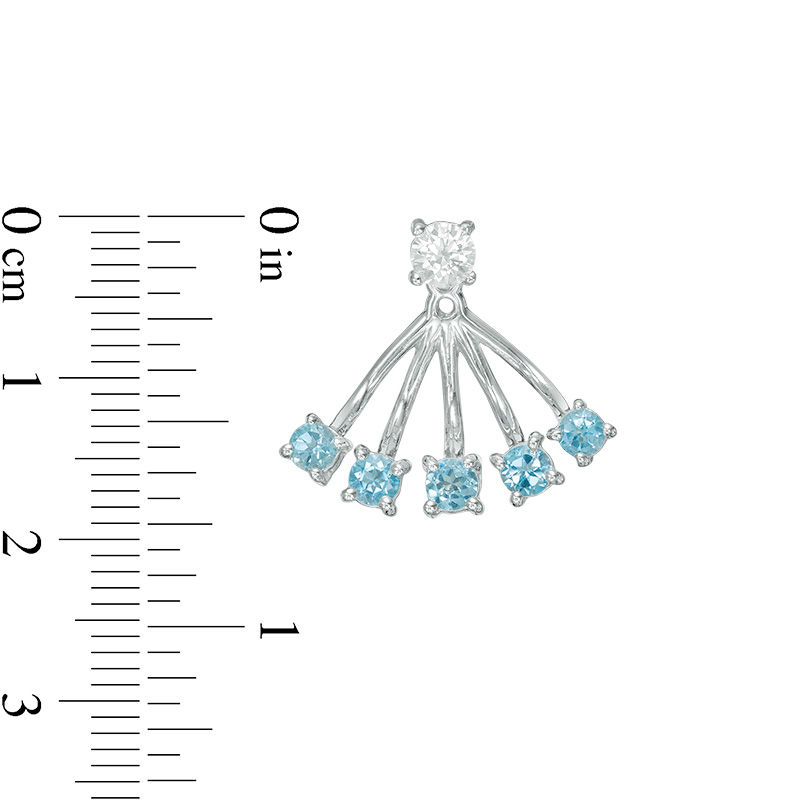Main Image 2 of 3.8mm Blue Topaz and Lab-Created White Sapphire Stud Earrings and Fan Drop Jackets in Sterling Silver