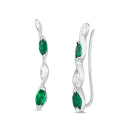 Marquise Lab-Created Emerald Twist Crawler Earrings in Sterling Silver