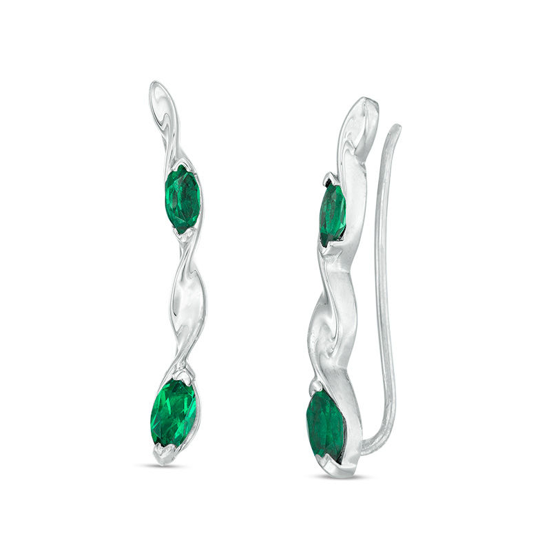 Marquise Lab-Created Emerald Twist Crawler Earrings in Sterling Silver|Peoples Jewellers