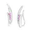 Thumbnail Image 0 of Lab-Created Pink Sapphire Three Stone Crawler Earrings in Sterling Silver