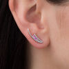 Thumbnail Image 1 of Lab-Created Pink Sapphire Three Stone Crawler Earrings in Sterling Silver